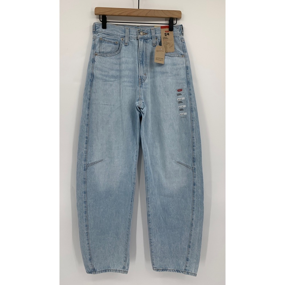 Levis Cinch Barrel Jeans Womens 27 Blue Wide Leg Light Wash Denim Pants NEW